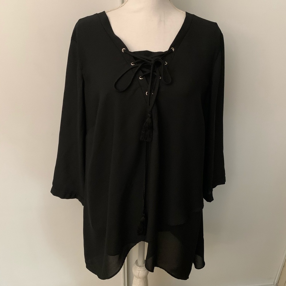 Roz & Aly Plus Size Black Crossover Top Size 1X